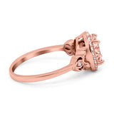 Oval Engagement Ring Halo Simulated Cubic Zirconia 925 Sterling Silver