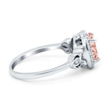 Oval Engagement Ring Halo Simulated Cubic Zirconia 925 Sterling Silver