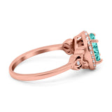 Oval Engagement Ring Halo Simulated Cubic Zirconia 925 Sterling Silver