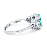 Oval Engagement Ring Halo Simulated Cubic Zirconia 925 Sterling Silver