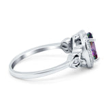 Oval Engagement Ring Halo Simulated Cubic Zirconia 925 Sterling Silver
