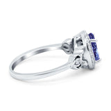 Oval Engagement Ring Halo Simulated Cubic Zirconia 925 Sterling Silver