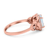 Oval Engagement Ring Halo Simulated Cubic Zirconia 925 Sterling Silver
