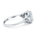 Oval Engagement Ring Halo Simulated Cubic Zirconia 925 Sterling Silver