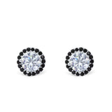 Halo Bridal Stud Earrings Engagement Wedding Round Black CZ 925 Sterling Silver