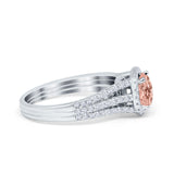 Halo Engagement Ring Accent Dazzling Simulated Cubic Zirconia 925 Sterling Silver