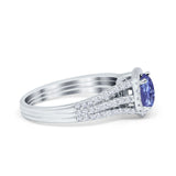 Halo Engagement Ring Accent Dazzling Simulated Cubic Zirconia 925 Sterling Silver