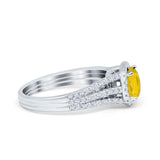 Halo Engagement Ring Accent Dazzling Simulated Cubic Zirconia 925 Sterling Silver
