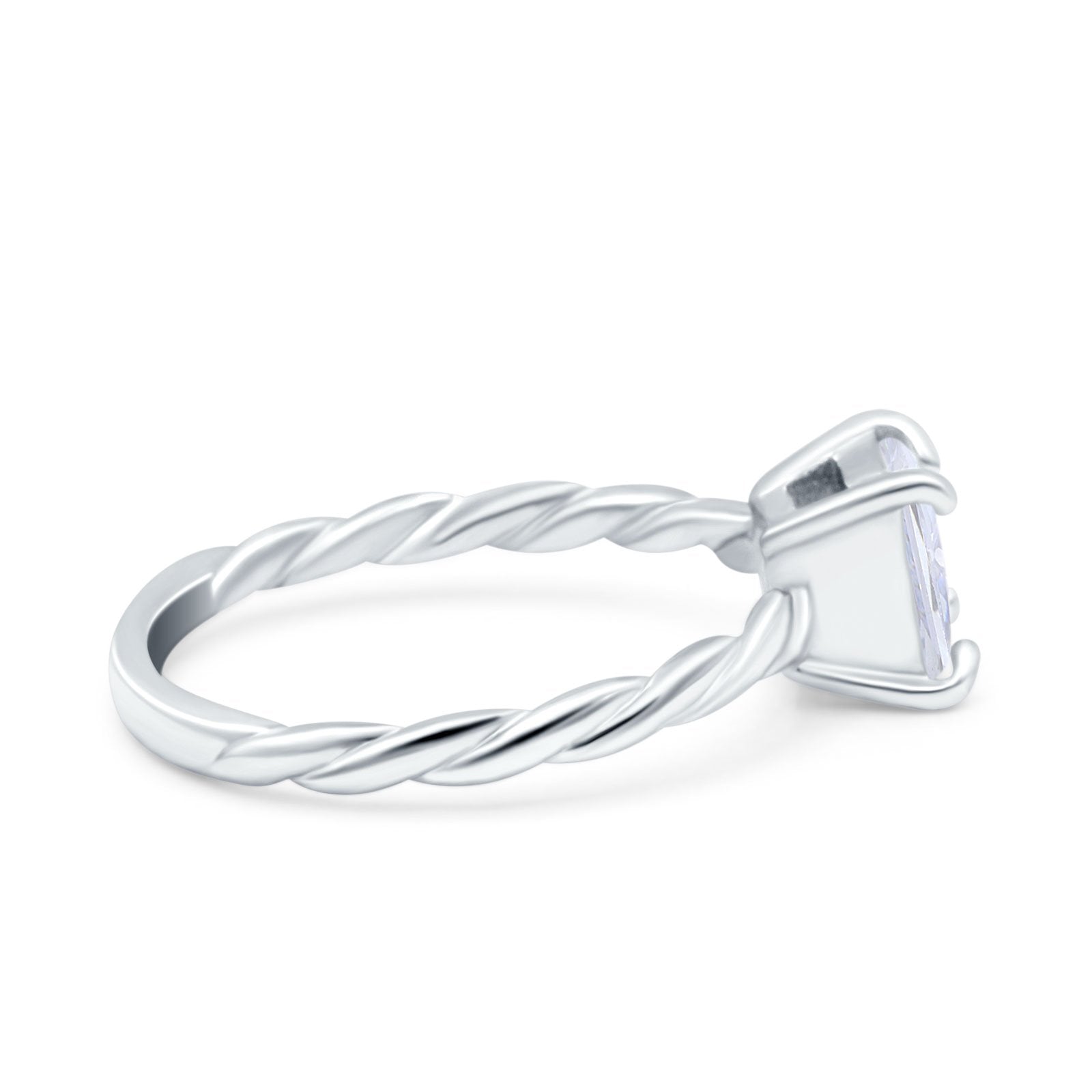Solitaire Accent Twisted Fashion Ring Princess Cut Simulated Cubic Zirconia 925 Sterling Silver