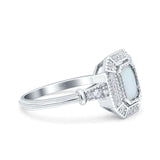 Radiant Cut Wedding Engagement Bridal Ring Lab Created Opal Round Simulated Cubic Zirconia 925 Sterling Silver