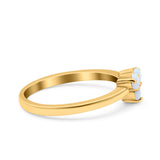 3 Ston Fashion Ring Lab Created White Opal Round 925 Sterling Silver
