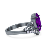 Marquise Art Deco Wedding Engagement Bridal Ring Round Simulated Cubic Zirconia 925 Sterling Silver