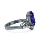 Marquise Art Deco Wedding Engagement Bridal Ring Round Simulated Cubic Zirconia 925 Sterling Silver