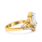 Marquise Art Deco Wedding Engagement Bridal Ring Round Simulated Cubic Zirconia 925 Sterling Silver