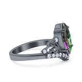 Marquise Art Deco Wedding Engagement Bridal Ring Round Simulated Cubic Zirconia 925 Sterling Silver