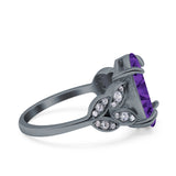 Art Deco Oval Wedding Engagement Ring Round Simulated Cubic Zirconia 925 Sterling Silver