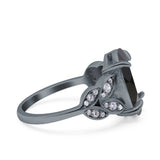 Art Deco Oval Wedding Engagement Ring Round Simulated Cubic Zirconia 925 Sterling Silver