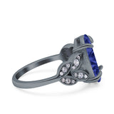 Art Deco Oval Wedding Engagement Ring Round Simulated Cubic Zirconia 925 Sterling Silver