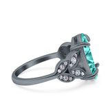 Art Deco Oval Wedding Engagement Ring Round Simulated Cubic Zirconia 925 Sterling Silver