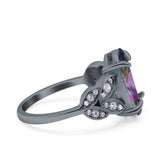 Art Deco Oval Wedding Engagement Ring Round Simulated Cubic Zirconia 925 Sterling Silver