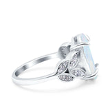 Art Deco Oval Wedding Engagement Ring Round Simulated Cubic Zirconia 925 Sterling Silver
