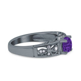 Art Deco Wedding Bridal Engagement Ring Band Round Simulated Cubic Zirconia 925 Sterling Silver