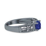 Art Deco Wedding Bridal Engagement Ring Band Round Simulated Cubic Zirconia 925 Sterling Silver