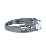 Art Deco Wedding Bridal Engagement Ring Band Round Simulated Cubic Zirconia 925 Sterling Silver