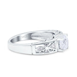 Art Deco Wedding Bridal Engagement Ring Band Round Simulated Cubic Zirconia 925 Sterling Silver