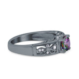 Art Deco Wedding Bridal Engagement Ring Band Round Simulated Cubic Zirconia 925 Sterling Silver