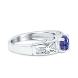 Art Deco Wedding Bridal Engagement Ring Band Round Simulated Cubic Zirconia 925 Sterling Silver