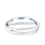 Beaded Criss Cross Wedding Ring Simulated Cubic Zirconia 925 Sterling Silver