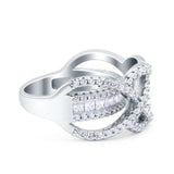 Princess Cut Infinity Twisted Wedding Ring Round Simulated Cubic Zirconia 925 Sterling Silver