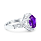 Oval Art Deco Wedding Engagement Bridal Ring Accent Vintage Round Simulated Cubic Zirconia 925 Sterling Silver