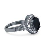 Oval Art Deco Wedding Engagement Bridal Ring Accent Vintage Round Simulated Cubic Zirconia 925 Sterling Silver
