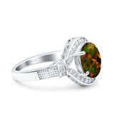 Oval Art Deco Wedding Engagement Bridal Ring Accent Vintage Round Simulated Cubic Zirconia 925 Sterling Silver