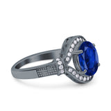 Oval Art Deco Wedding Engagement Bridal Ring Accent Vintage Round Simulated Cubic Zirconia 925 Sterling Silver
