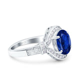 Oval Art Deco Wedding Engagement Bridal Ring Accent Vintage Round Simulated Cubic Zirconia 925 Sterling Silver