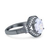 Oval Art Deco Wedding Engagement Bridal Ring Accent Vintage Round Simulated Cubic Zirconia 925 Sterling Silver
