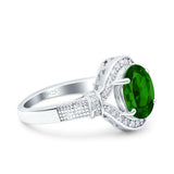 Oval Art Deco Wedding Engagement Bridal Ring Accent Vintage Round Simulated Cubic Zirconia 925 Sterling Silver
