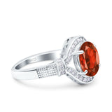 Oval Art Deco Wedding Engagement Bridal Ring Accent Vintage Round Simulated Cubic Zirconia 925 Sterling Silver
