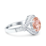 Oval Art Deco Wedding Engagement Bridal Ring Accent Vintage Round Simulated Cubic Zirconia 925 Sterling Silver
