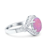 Oval Art Deco Wedding Engagement Bridal Ring Accent Vintage Round Simulated Cubic Zirconia 925 Sterling Silver