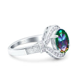 Oval Art Deco Wedding Engagement Bridal Ring Accent Vintage Round Simulated Cubic Zirconia 925 Sterling Silver