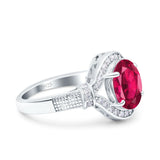 Oval Art Deco Wedding Engagement Bridal Ring Accent Vintage Round Simulated Cubic Zirconia 925 Sterling Silver