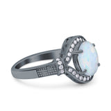 Oval Art Deco Wedding Engagement Bridal Ring Accent Vintage Round Simulated Cubic Zirconia 925 Sterling Silver
