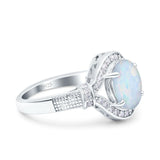 Oval Art Deco Wedding Engagement Bridal Ring Accent Vintage Round Simulated Cubic Zirconia 925 Sterling Silver