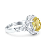 Oval Art Deco Wedding Engagement Bridal Ring Accent Vintage Round Simulated Cubic Zirconia 925 Sterling Silver