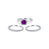 3Piece Wedding Ring Band Round Simulated Cubic Zirconia 925 Sterling Silver