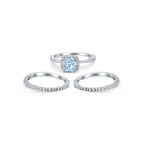 3Piece Wedding Ring Band Round Simulated Cubic Zirconia 925 Sterling Silver
